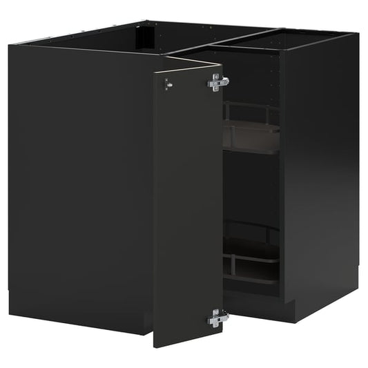 METOD - METOD Corner base cabinet with carousel, black-grey/Nickebo matt anthracite, 88x88 cm