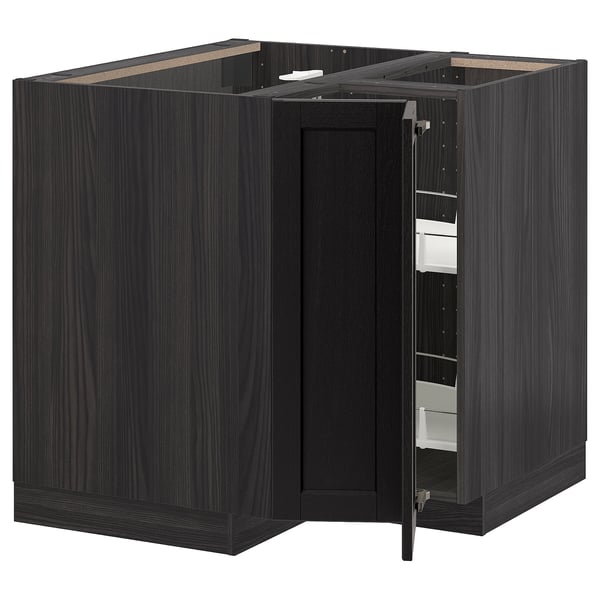 METOD corner base cabinet with carousel, black/Lerhyttan black stained
