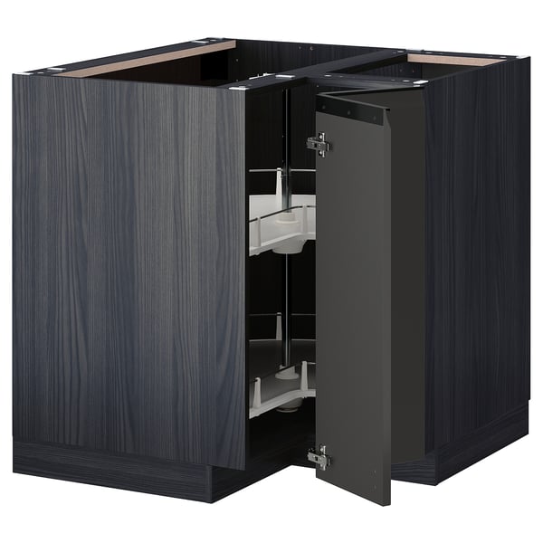 METOD corner base cabinet with carousel, black/Upplöv matt anthracite