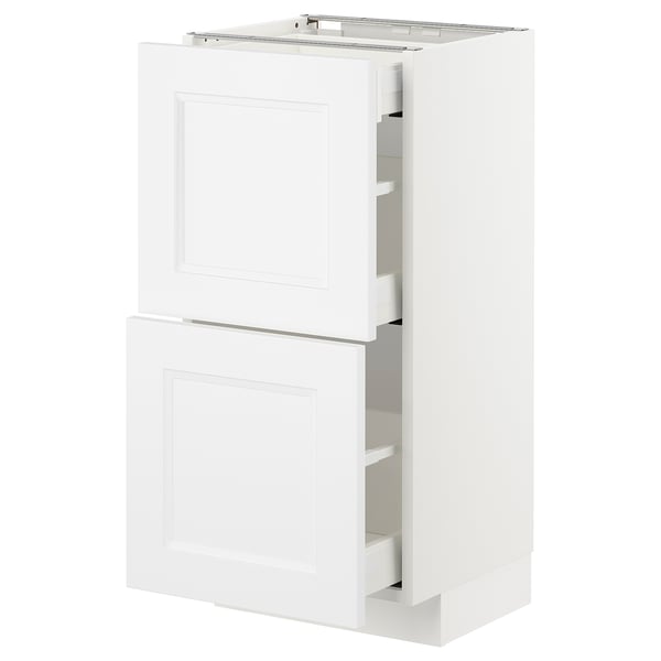 METOD base cab with 2 fronts/3 drawers, white/Axstad matt white, 40x37 cm