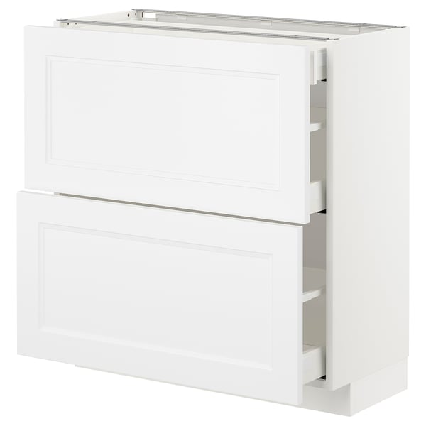 METOD base cab with 2 fronts/3 drawers, white/Axstad matt white, 80.0x80.0x37.0 cm