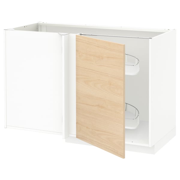 METOD - METOD Corner base cab w pull-out fitting, white/Askersund light ash effect, 128x68 cm