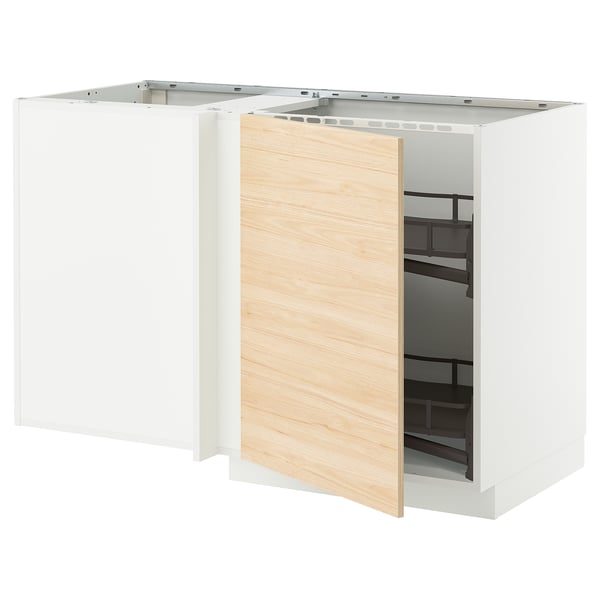 METOD corner base cab w pull-out fitting, white/Askersund light ash effect, 128x68 cm