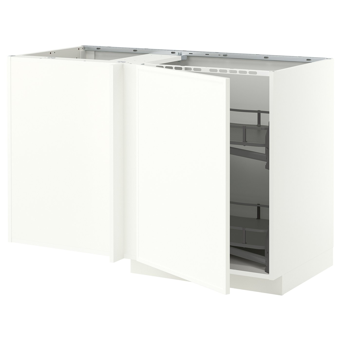 METOD corner base cab w pull-out fitting, white/Aspudden matt white, 128x68 cm