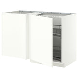METOD corner base cab w pull-out fitting, white/Aspudden matt white, 128x68 cm