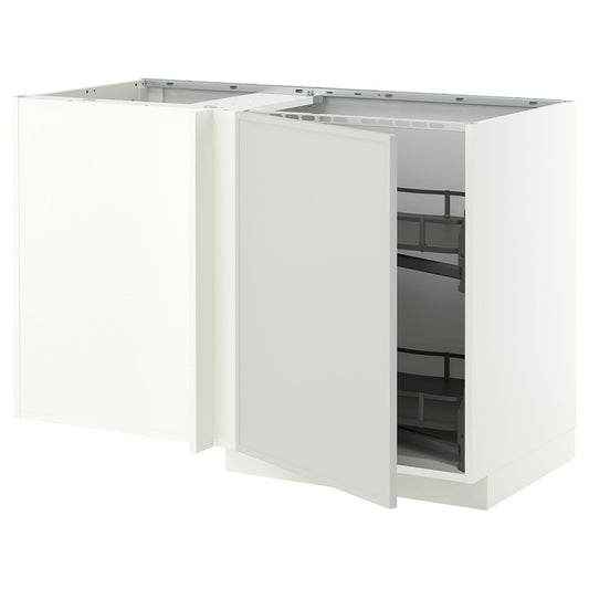 METOD corner base cab w pull-out fitting, white/Aspudden light grey, 128x68 cm