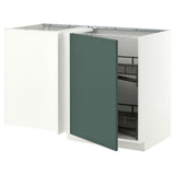 METOD corner base cab w pull-out fitting, white/Aspudden dark grey-green, 128x68 cm