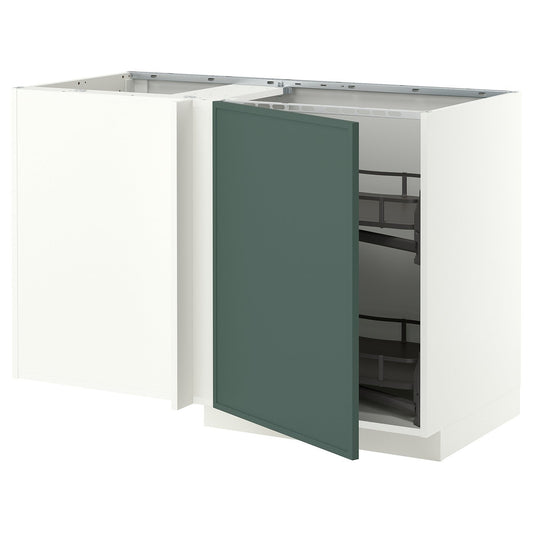 METOD corner base cab w pull-out fitting, white/Aspudden dark grey-green, 127.5x80.0x67.5 cm
