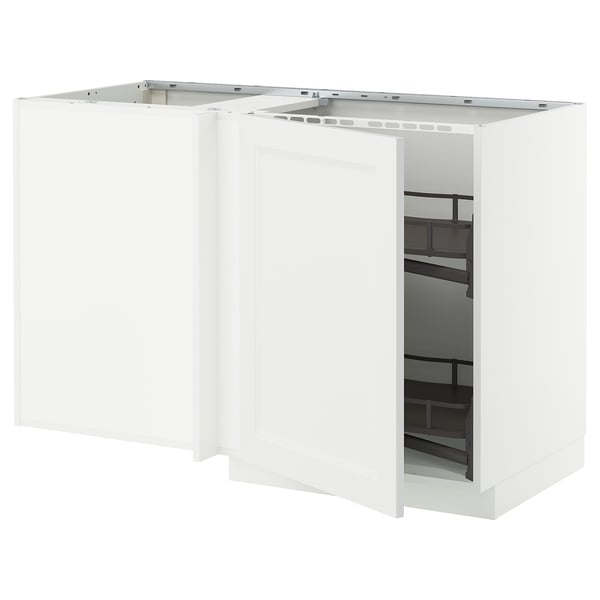 METOD corner base cab w pull-out fitting, white/Axstad matt white, 128x68 cm