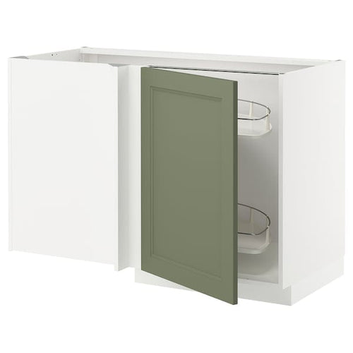 METOD - METOD Corner base cab w pull-out fitting, white/Axstad grey-green, 128x68 cm