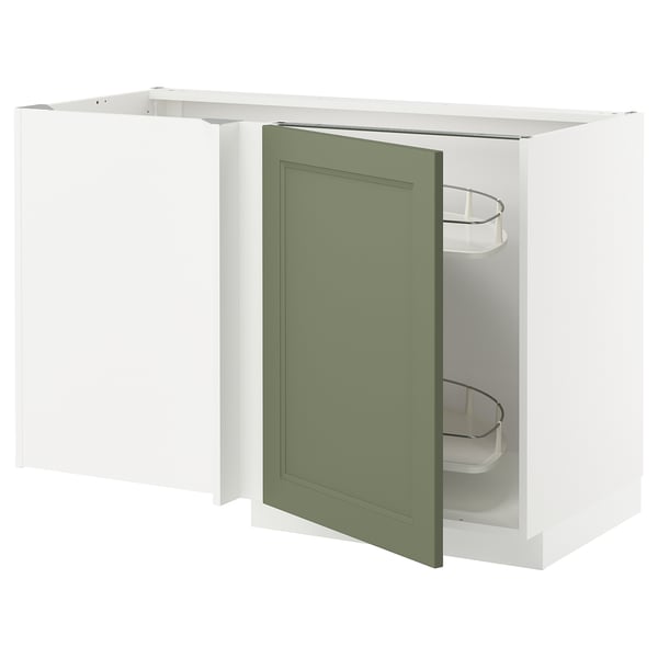 METOD - METOD Corner base cab w pull-out fitting, white/Axstad grey-green, 128x68 cm
