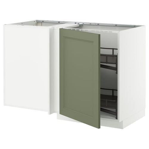 METOD - Corner cabinet/basket extr., white/Axstad grey-green, 128x68 cm - Width: 127.5 cmDepth: 67.5 cmHeight: 88.0 cmFrame height: 80.0 cm