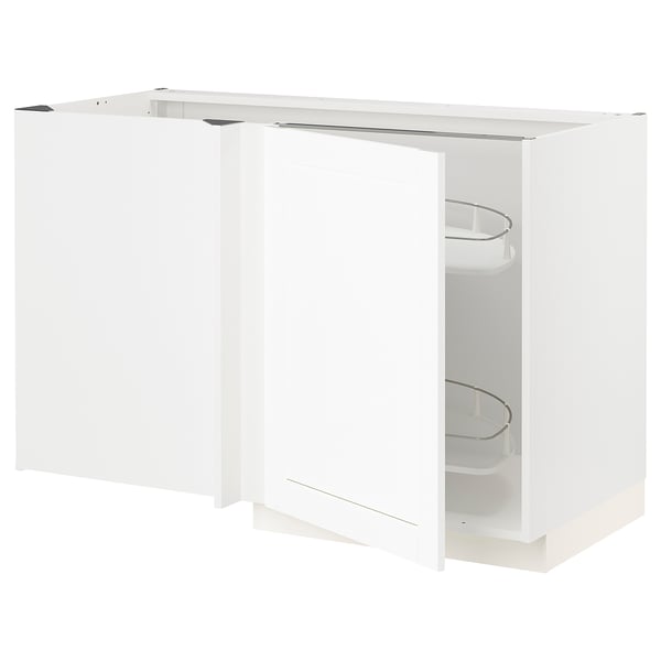 METOD - METOD Corner base cab w pull-out fitting, white Enköping/white wood effect, 128x68 cm