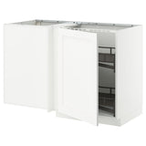 METOD corner base cab w pull-out fitting, white Enköping/white wood effect, 128x68 cm