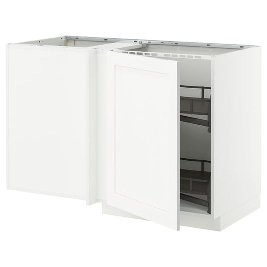 METOD - Corner cabinet/basket extr., white Enköping/white wood effect, 128x68 cm - Width: 127.5 cmDepth: 67.5 cmHeight: 88.0 cmFrame height: 80.0 cm
