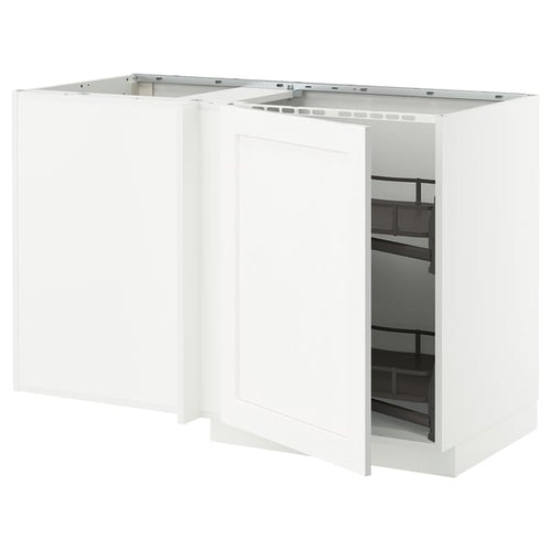 METOD - Corner cabinet/basket extr., white Enköping/white wood effect, 128x68 cm - Width: 127.5 cmDepth: 67.5 cmHeight: 88.0 cmFrame height: 80.0 cm
