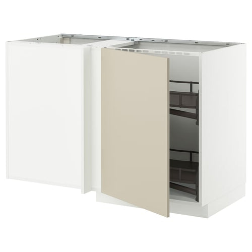 METOD - Corner cabinet/basket extr., white/Havstorp beige, 128x68 cm - Width: 127.5 cmDepth: 67.5 cmHeight: 88.0 cmFrame height: 80.0 cm