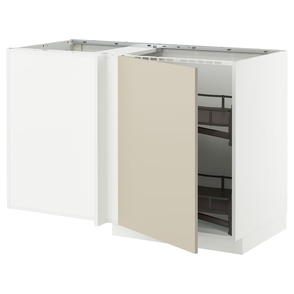METOD - Corner cabinet/basket extr., white/Havstorp beige, 128x68 cm - Width: 127.5 cmDepth: 67.5 cmHeight: 88.0 cmFrame height: 80.0 cm