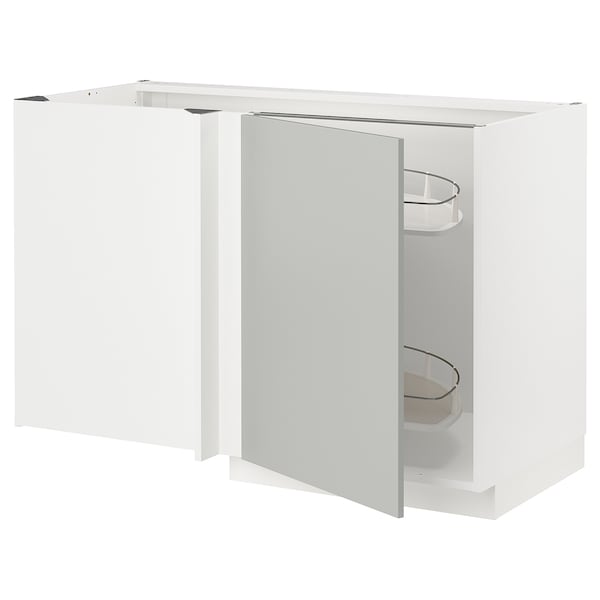 METOD - Corner base cab w pull-out fitting, white/Havstorp light grey, 128x68 cm