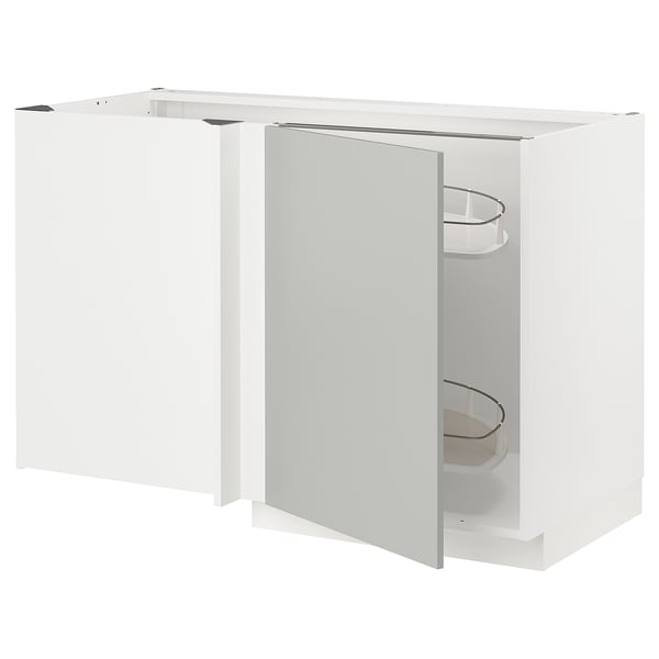 METOD - METOD Corner base cab w pull-out fitting, white/Havstorp light grey, 128x68 cm