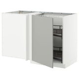 METOD corner base cab w pull-out fitting, white/Havstorp light grey, 128x68 cm