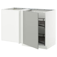 METOD corner base cab w pull-out fitting, white/Havstorp light grey, 128x68 cm