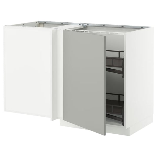 METOD - Corner base unit/extraction basket, white/Havstorp light gray, 128x68 cm - Width: 127.5 cm Depth: 67.5 cm Height: 88.0 cm Height of structure: 80.0 cm.