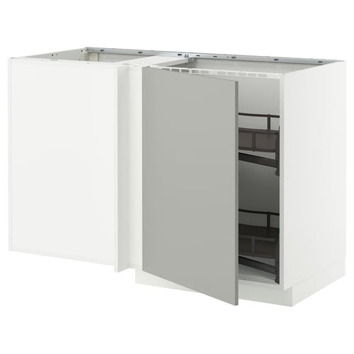 METOD - Corner base unit/extraction basket, white/Havstorp light gray, 128x68 cm - Width: 127.5 cm Depth: 67.5 cm Height: 88.0 cm Height of structure: 80.0 cm.