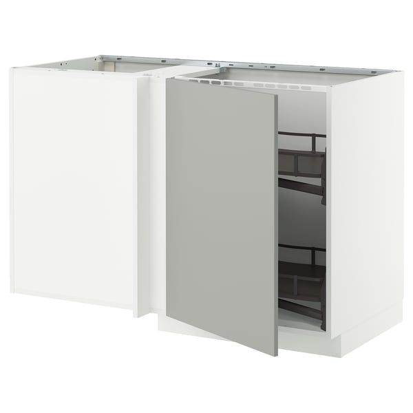 METOD corner base cab w pull-out fitting, white/Havstorp light grey, 128x68 cm