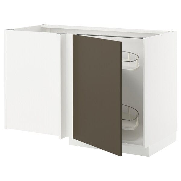 Ikea METOD - Corner base cab w pull-out fitting, white/Havstorp brown-beige, 128x68 cm