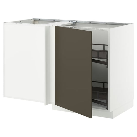 METOD - Corner base cabinet/extraction basket, white/Havstorp brown-beige, 128x68 cm - Width: 127.5 cm Depth: 67.5 cm Height: 88.0 cm Height of structure: 80.0 cm.