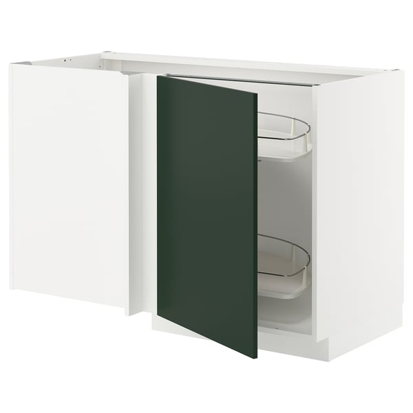 METOD - METOD Corner base cab w pull-out fitting, white/Havstorp deep green, 128x68 cm