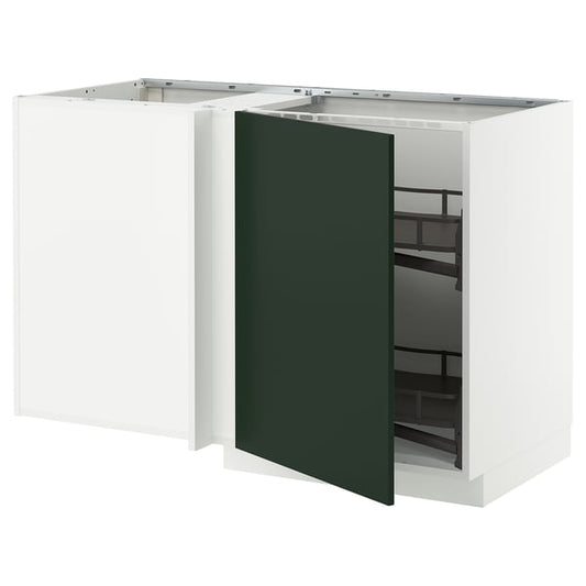 METOD - Corner cabinet/basket extr., white/Havstorp deep green, 128x68 cm - Width: 127.5 cmDepth: 67.5 cmHeight: 88.0 cmFrame height: 80.0 cm