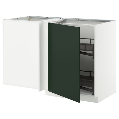 METOD - Corner cabinet/basket extr., white/Havstorp deep green, 128x68 cm - Width: 127.5 cmDepth: 67.5 cmHeight: 88.0 cmFrame height: 80.0 cm