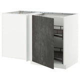 METOD corner base cab w pull-out fitting, white/Kalhyttan dark grey concrete effect, 128x68 cm