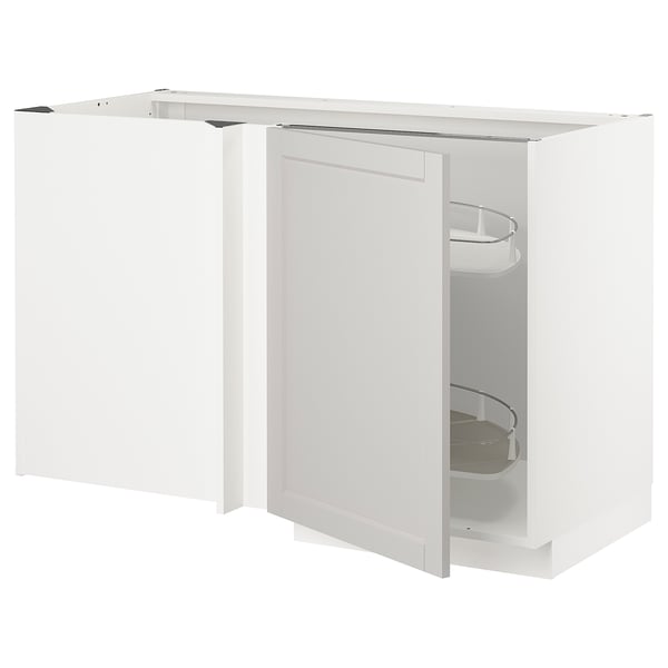 METOD - METOD Corner base cab w pull-out fitting, white/Lerhyttan light grey, 128x68 cm