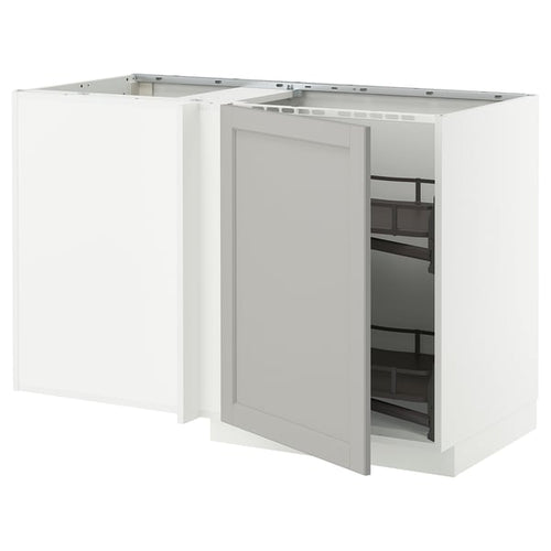 METOD - Corner cabinet/basket extr., white/Lerhyttan light grey, 128x68 cm - Width: 127.5 cmDepth: 67.5 cmHeight: 88.0 cmStructure height: 80.0 cm