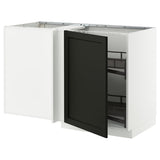 METOD corner base cab w pull-out fitting, white/Lerhyttan black stained, 128x68 cm