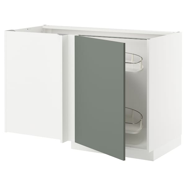 Ikea METOD - Corner base cab w pull-out fitting, white/Nickebo matt grey-green, 128x68 cm