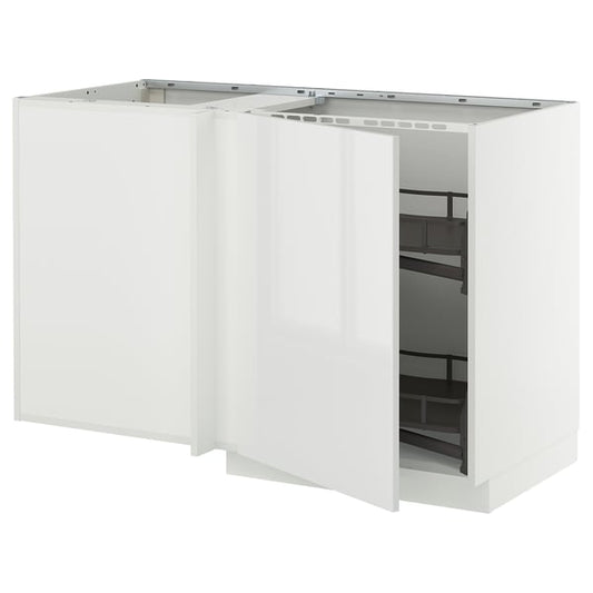 METOD - Corner base cabinet/extractable basket, white/Ringhult white, 128x68 cm - Width: 127.5 cm Depth: 67.5 cm Height: 88.0 cm Structure height: 80.0 cm.