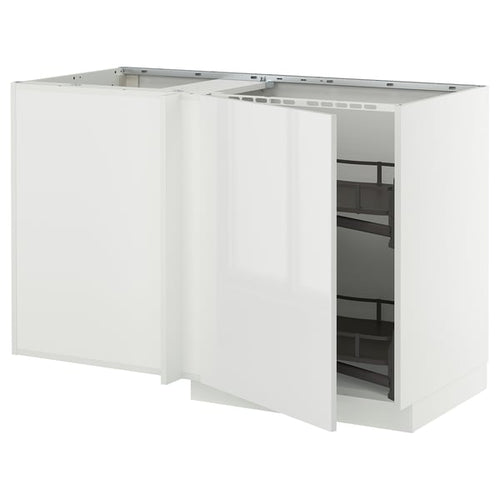 METOD - Corner base cabinet/extractable basket, white/Ringhult white, 128x68 cm - Width: 127.5 cm Depth: 67.5 cm Height: 88.0 cm Structure height: 80.0 cm.