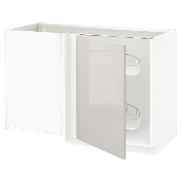 METOD - METOD Corner base cab w pull-out fitting, white/Ringhult light grey, 128x68 cm