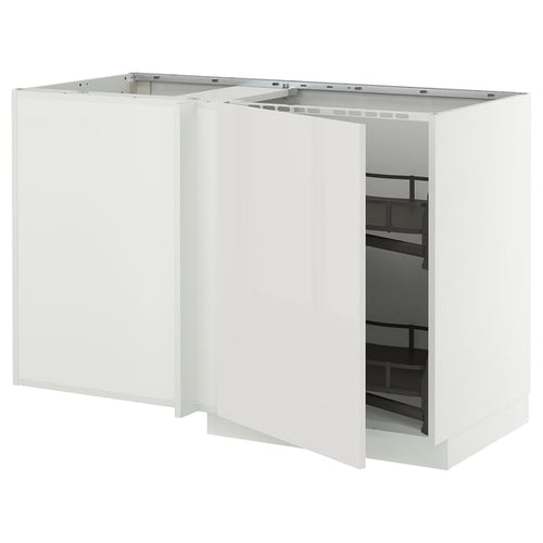 METOD corner base cab w pull-out fitting, white/Ringhult light grey, 128x68 cm