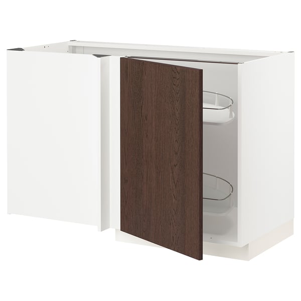 METOD - Corner base cab w pull-out fitting, white/Sinarp brown , 128x68 cm