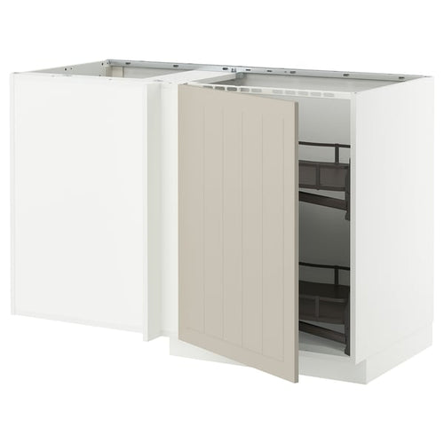 METOD - Corner cabinet/extr. base unit, white/Stensund beige, 128x68 cm - Width: 127.5 cmDepth: 67.5 cmHeight: 88.0 cmFrame height: 80.0 cm