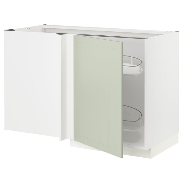 METOD - METOD Corner base cab w pull-out fitting, white/Stensund light green, 128x68 cm