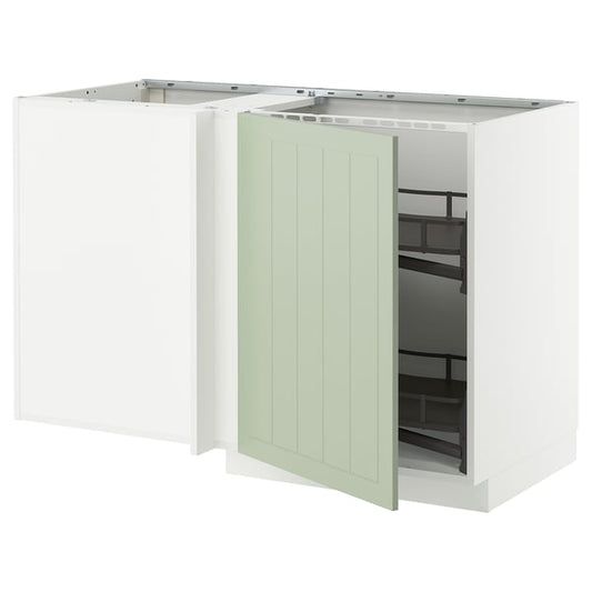 METOD - Corner cabinet/basket extr., white/Stensund light green, 128x68 cm - Width: 127.5 cmDepth: 67.5 cmHeight: 88.0 cmFrame height: 80.0 cm
