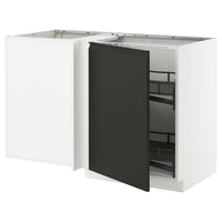 METOD corner base cab w pull-out fitting, white/Upplöv matt anthracite, 128x68 cm