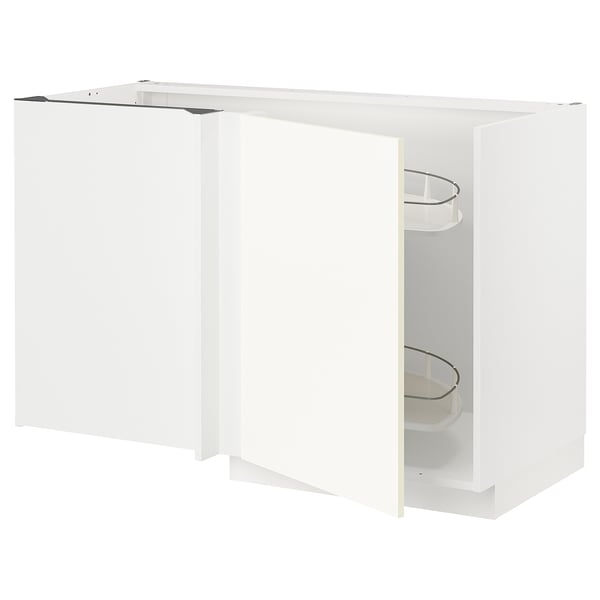 METOD - METOD Corner base cab w pull-out fitting, white/Vallstena white, 128x68 cm