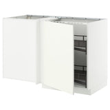 METOD corner base cab w pull-out fitting, white/Vallstena white, 128x68 cm
